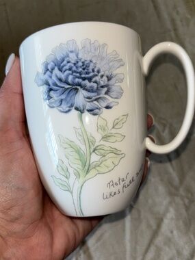 Lenox Artist Sketchbook White Mug with Blue Aster Floral and Green Leaves